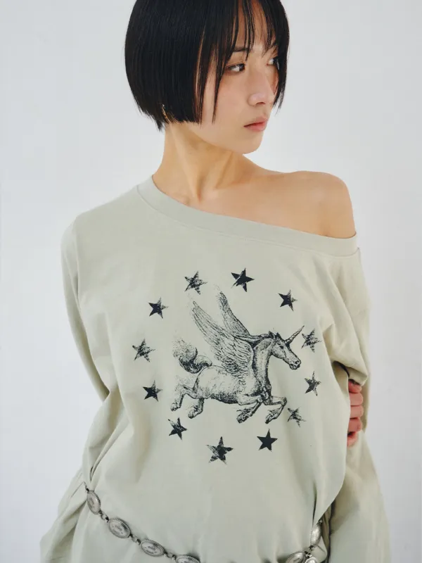 [PLZPROJECT]PEGASUS LONG-SLEEVE T-SHIRT, DUSTY BEIGE