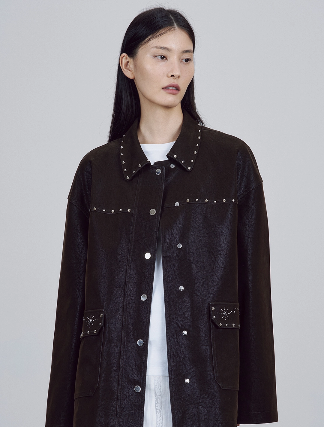 솔티페블 STUDDED SUEDE JACKET [BROWN] 상품 이미지 2