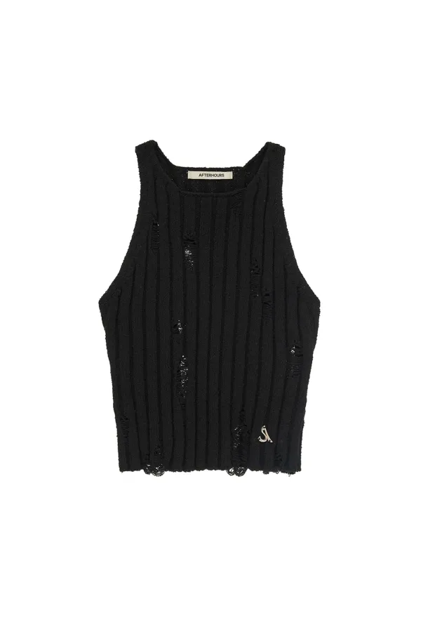 DISTRESSED KNIT SLEEVELESS (CHARCOAL)