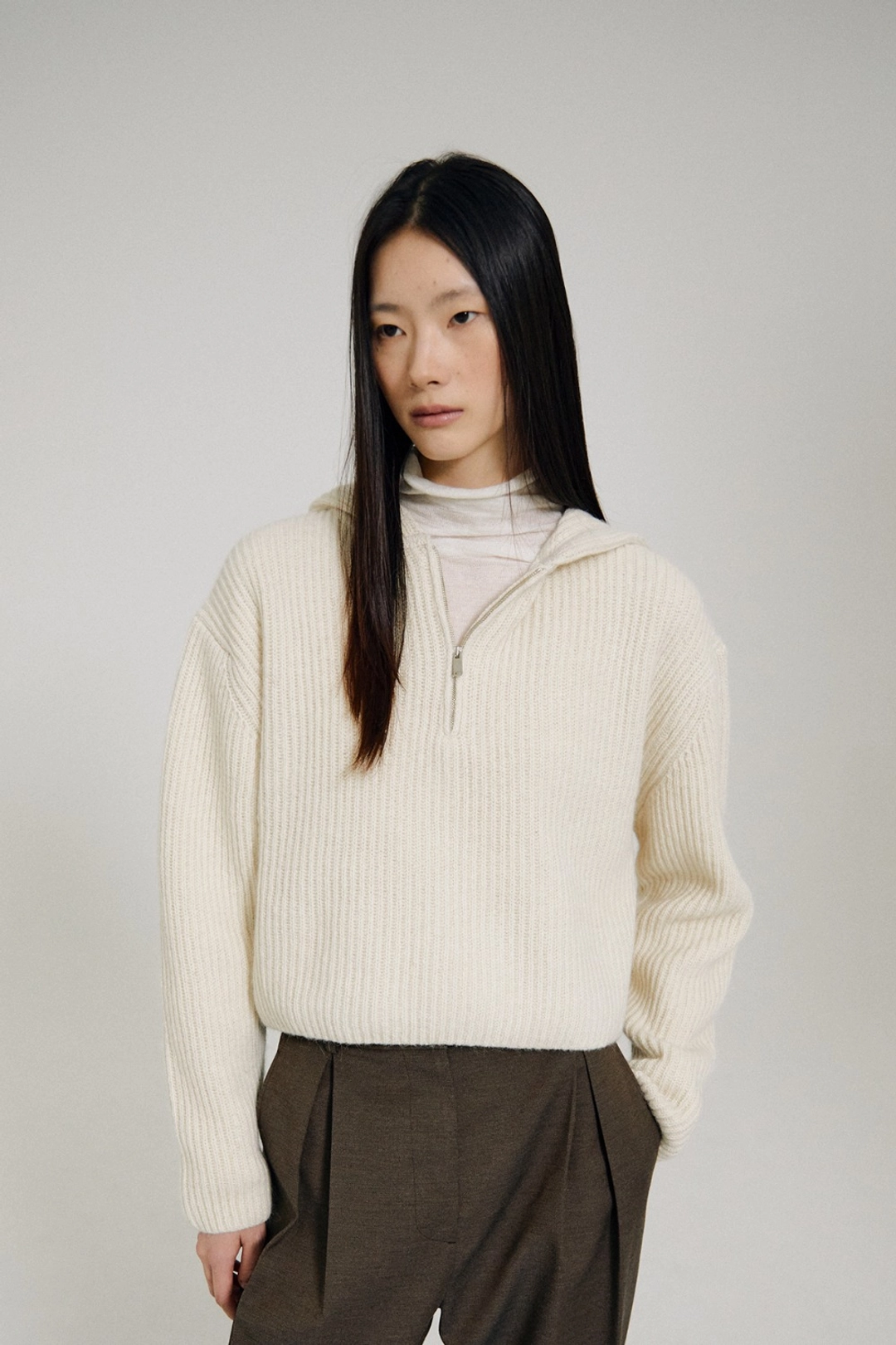 수아마르 Norin Hoodied Half Zip Knit (Ivory) 상품 이미지 1