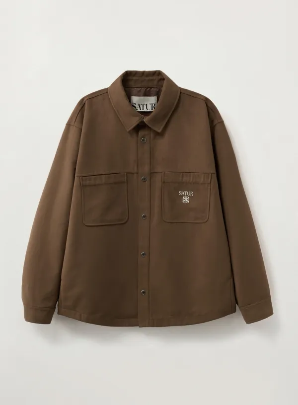 Synthetic Suede Shirt Jacket - Brown