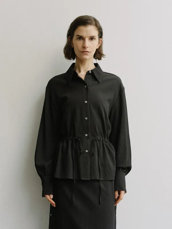 TIS SHEER DRAWSTRING WAIST SHIRT_BLACK