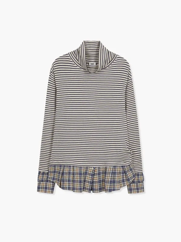 STRIPE TURTLENECK SHIRTS LAYERED TOP_navy