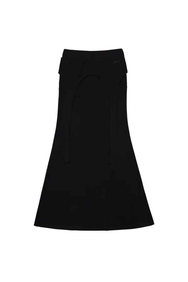 STRAP-LAYERED MAXI SKIRT BLACK