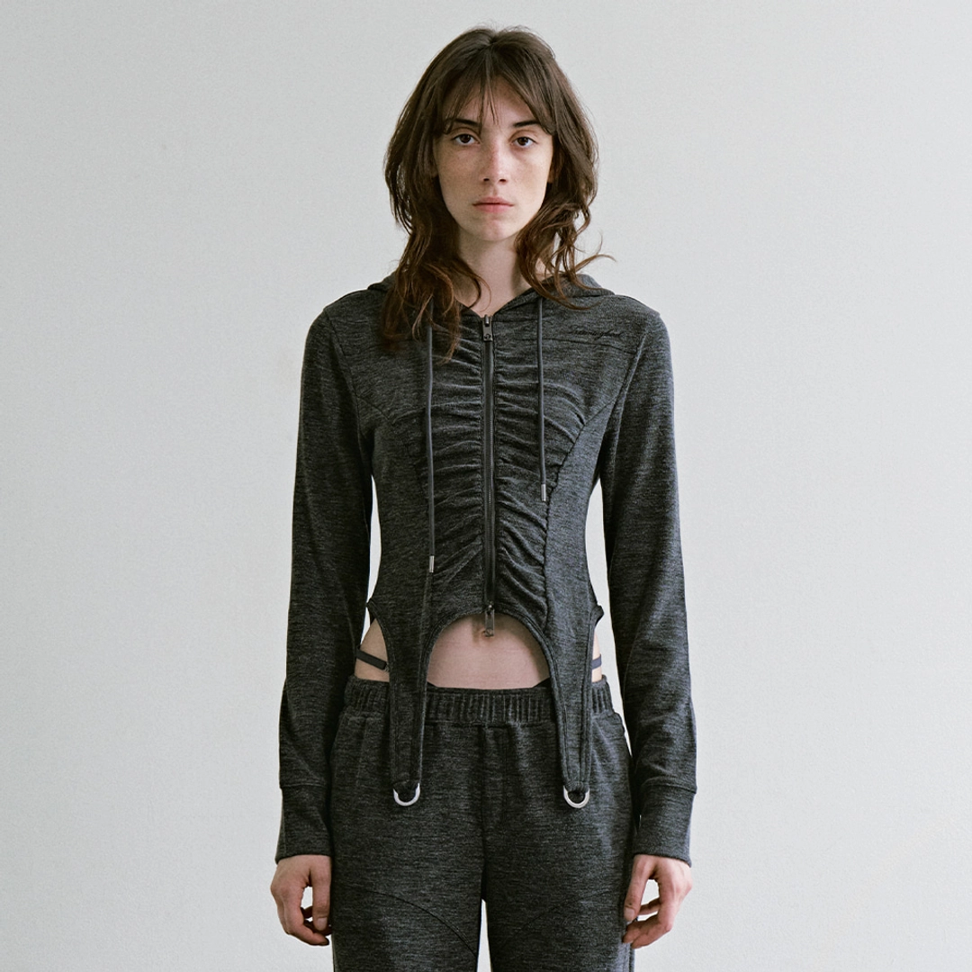 트리밍버드 Garter-Hem Slim Hooded Set-up Zip up [ Charcoal ] 상품 이미지 2