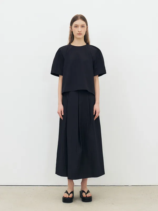 TFR COTTON PLEATED SKIRT_DEEP NAVY