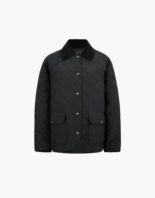 collar quilted half jacket - black