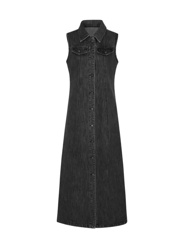 Classic Denim Sleeveless Dress (Black)