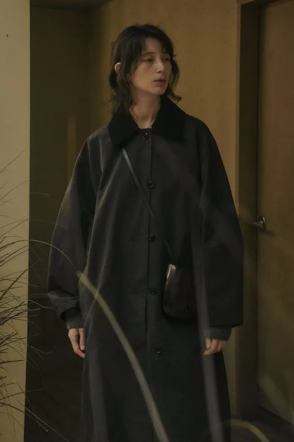 LEVOIS CORDUROY COLLAR TRENCH COAT_CHARCOAL