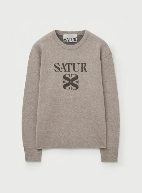 Basic Logo Jacquard Crew Neck Knit - Beige