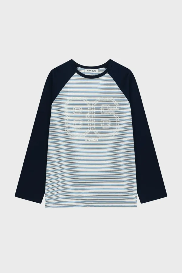 [3RD] EMBROIDERY GRAPHIC STRIPE T-SHIRT (BLUE)
