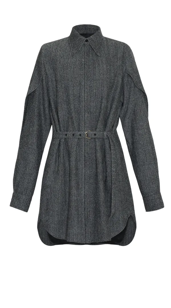 EDITA WOOL HERRINGBONE COAT DRESS