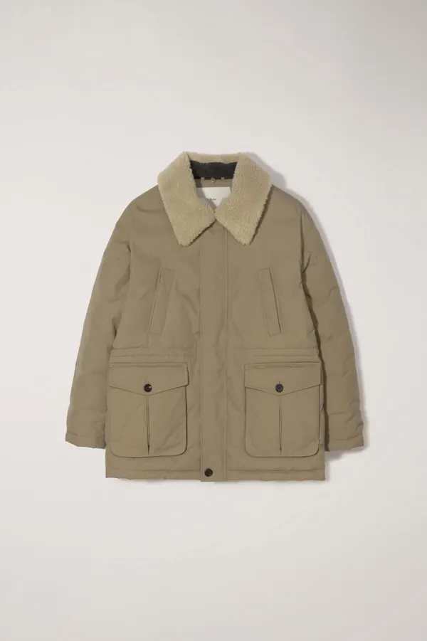 UNISEX COLLARED GOOSE DOWN HALF JACKET CLASSIC BEIGE