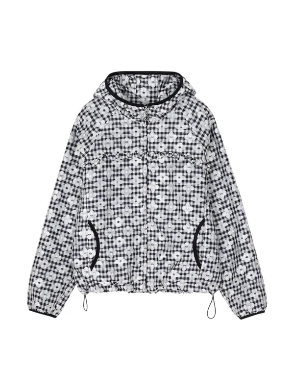 CHECK FRILL LINE WINDBREAKER_BLACK