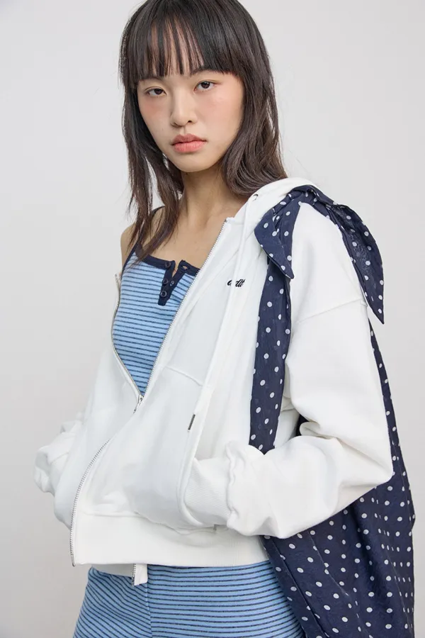 Two Way Logo Hoodie Zip Up_ivory