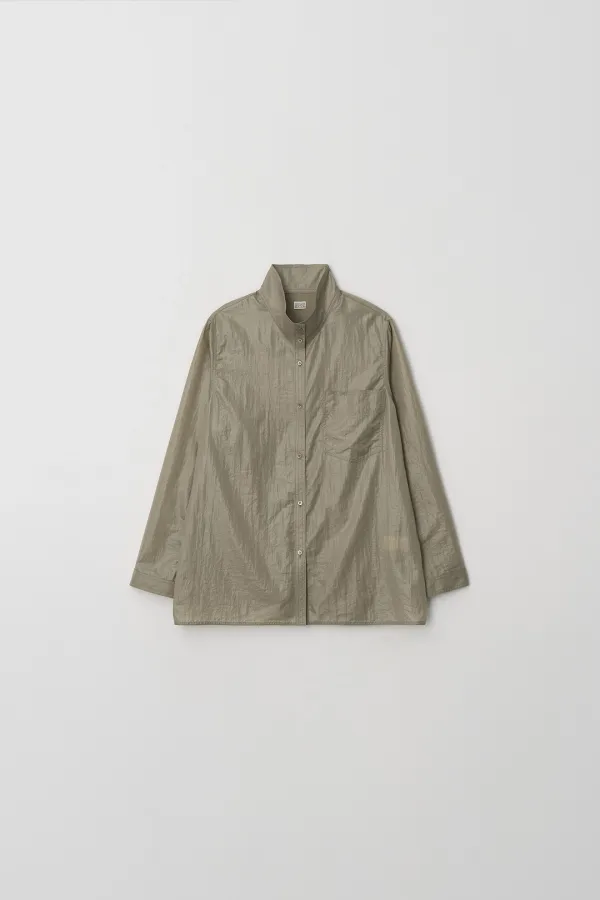 Glossy Collarless Shirt (khaki)