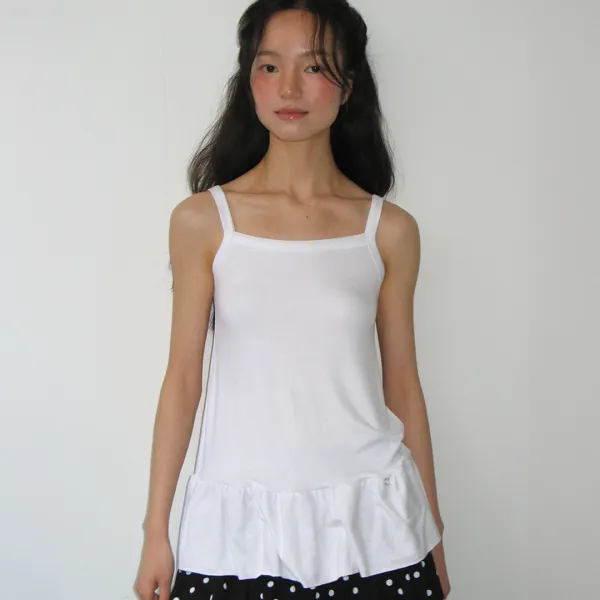 PENDANT RUFFLE LAYERED SLIM SLEEVELESS WHITE