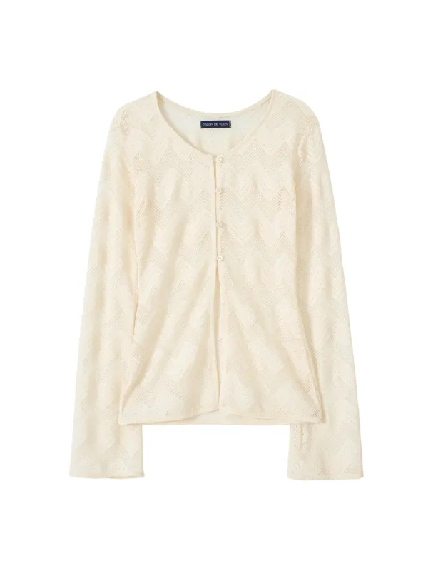 Lace Button Cardigan_ Ivory