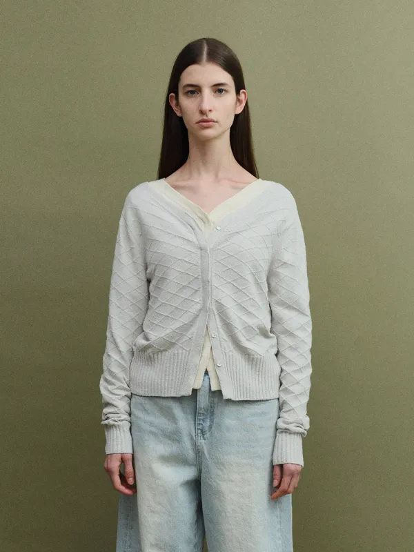 TVS ARGYLE V-NECK CARDIGAN_MINT