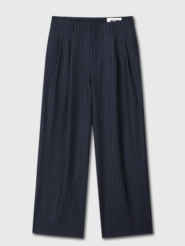 STRIPED WOOL DOUBLE-PLEATS WIDE TROUSERS_ NAVY PINSTRIPE