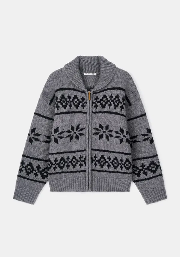Alpaca wool nordic knit zip-up (Grey)