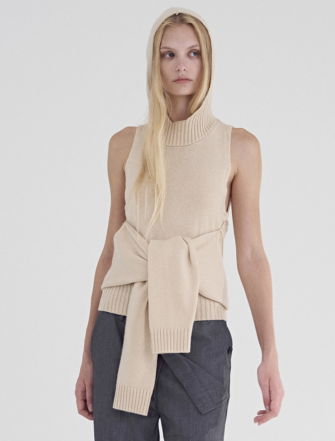 솔티페블 HOODED BOLERO KNIT [IVORY] 상품 이미지 2