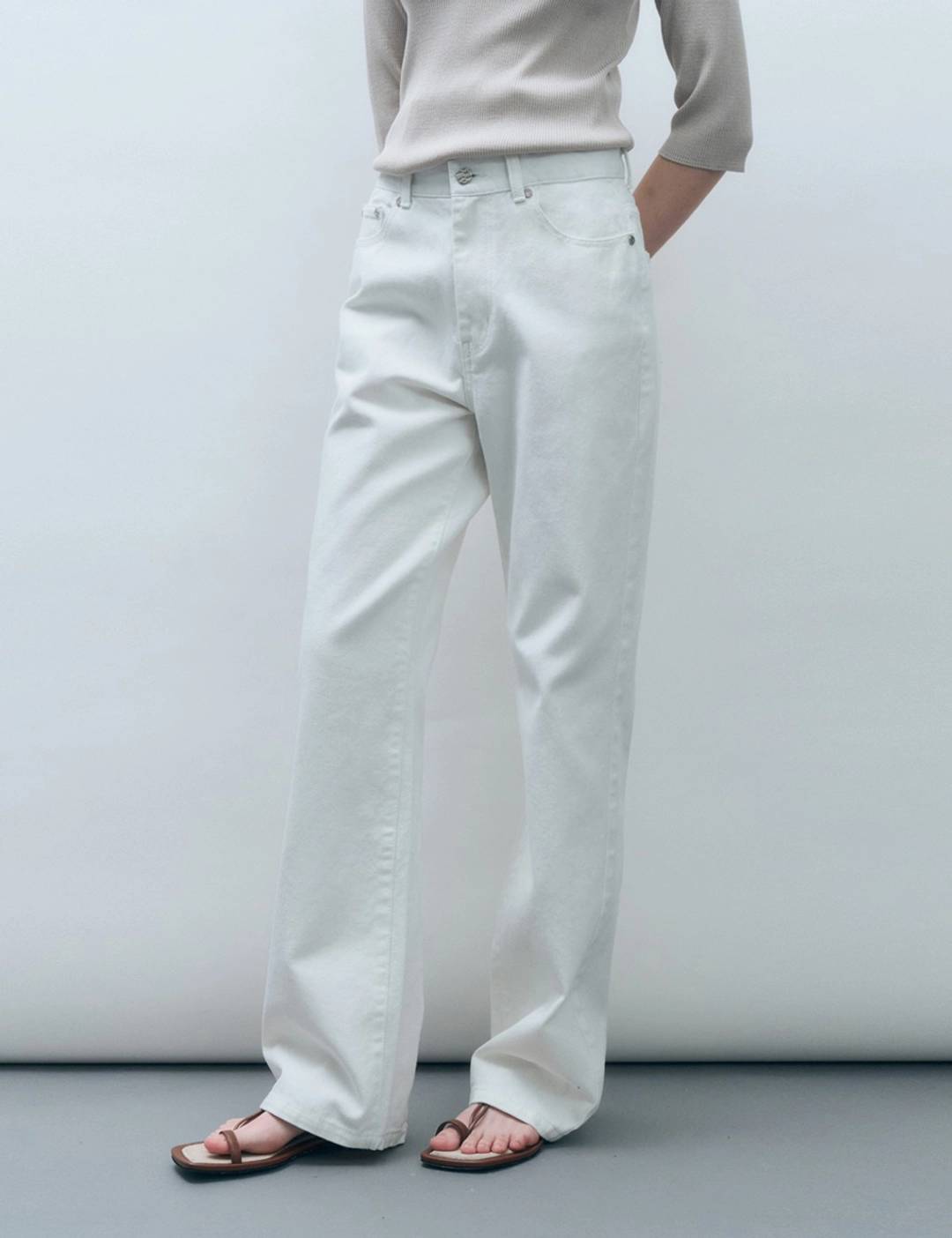 몽돌 화이트 데님 스트레이트 팬츠 MDPT054WHITE 상품 이미지 2