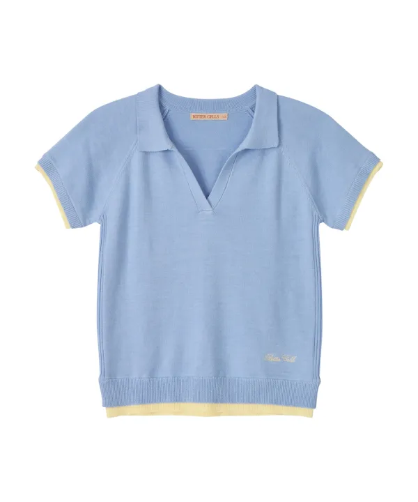 Essential Layered Collar Knit-Blue