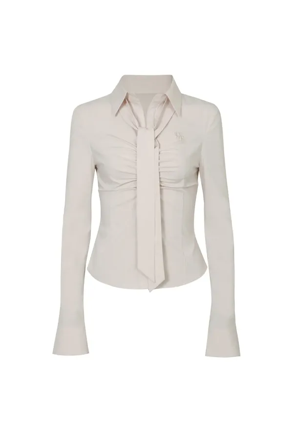 [안유진 착용] VIVIAN SCARF SHIRT beige