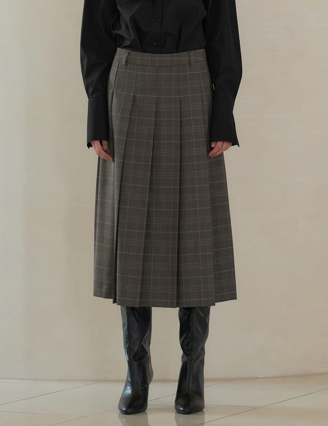 노미나떼 Daeven Check Pleats Skirts (Grey) 상품 이미지 1