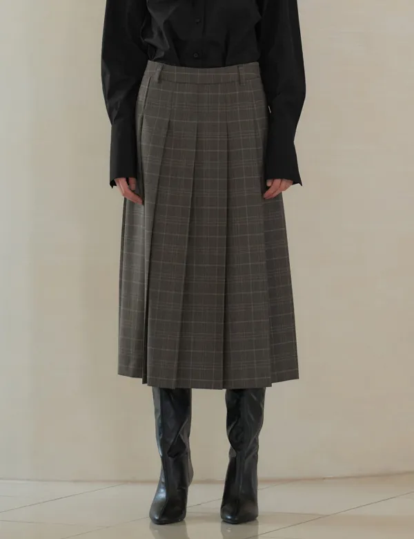 Daeven Check Pleats Skirts (Grey)