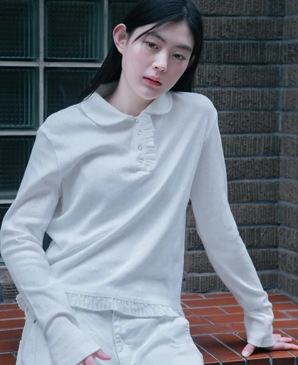round collar frill long t-shirt (white)