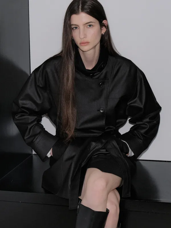 leather like high-neck jacket (black) orc 6122