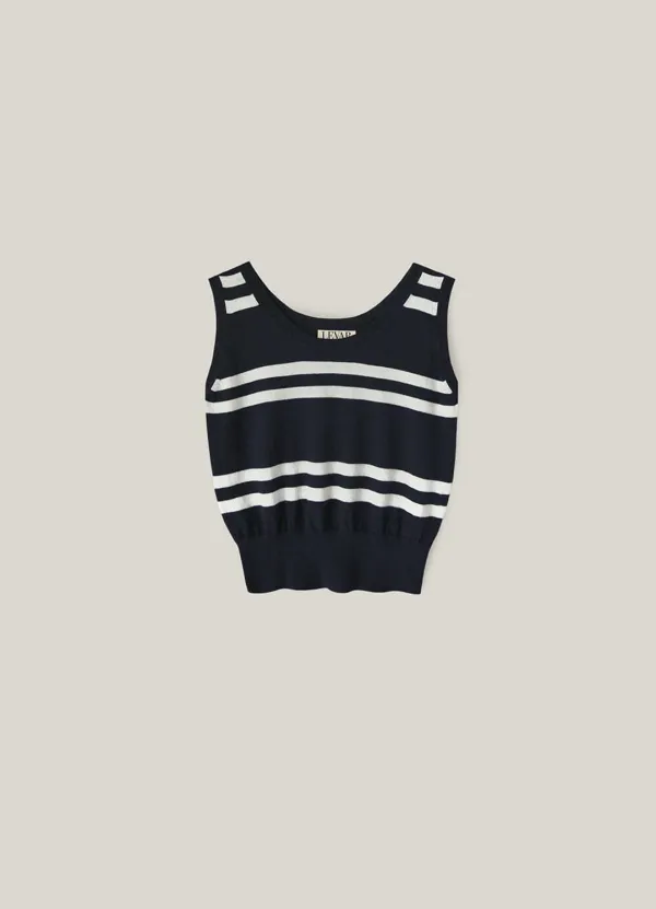 Organic Cotton Stripe Knit Sleeveless - White/Navy