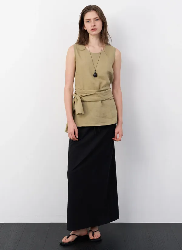 Sia Linen Tied Top (Olive)