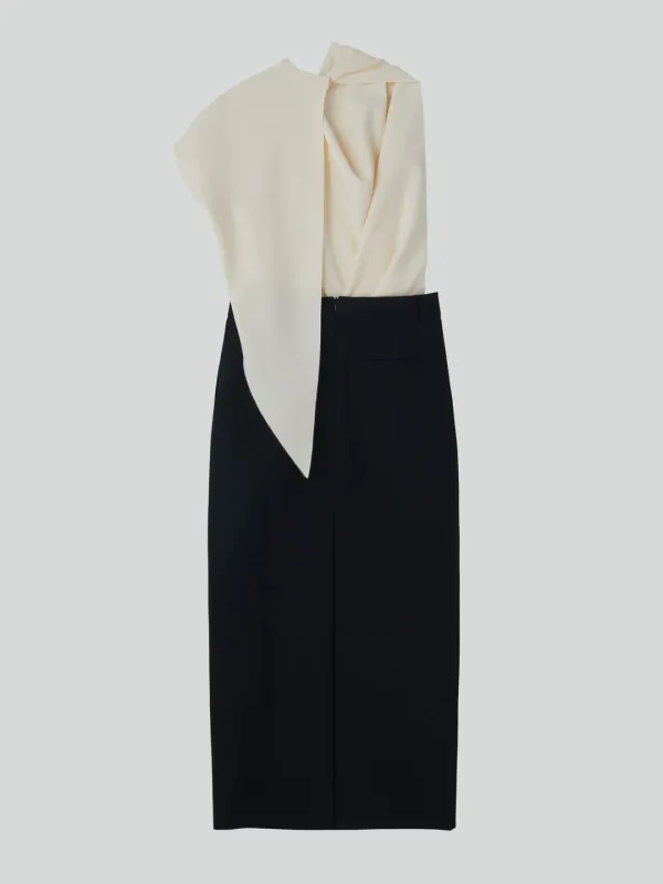 DRAPED HALTER NECK DRESS (CREAM)
