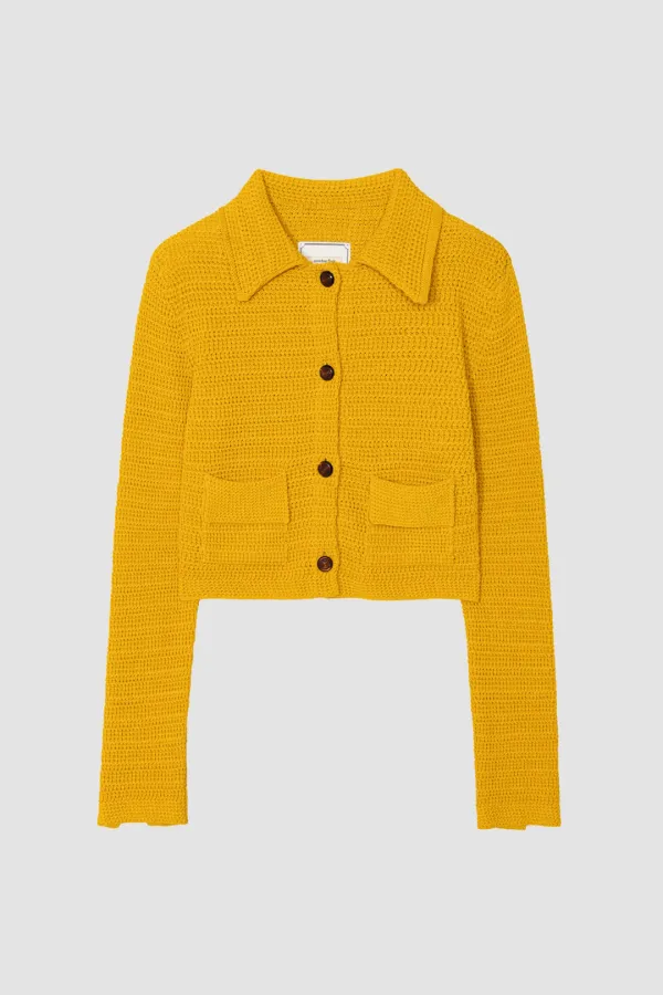 COLLAR KNIT JACKET_MUSTARD