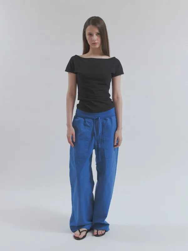 rib summer cotton pants (blue)