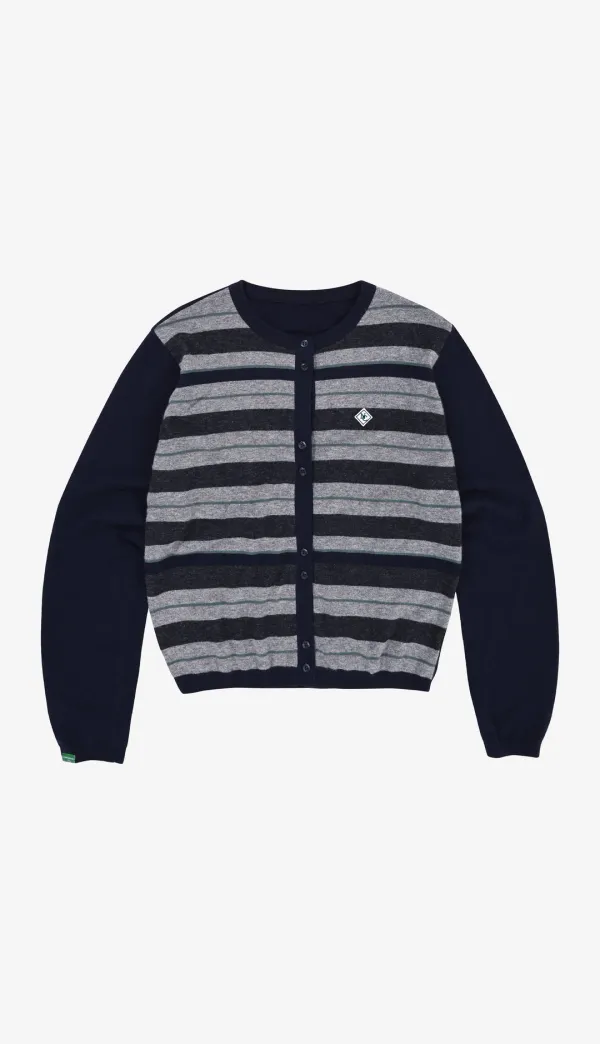 235. Cashmere Wool Stripe Cardigan _ Navy