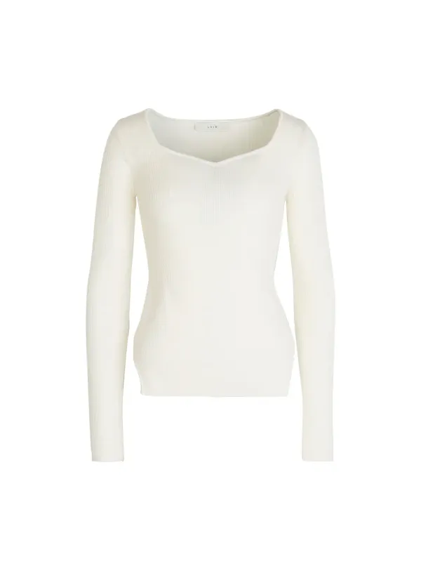 RIBBED SCALLOP NECK WOOL KNIT PULLOVER (IVORY)