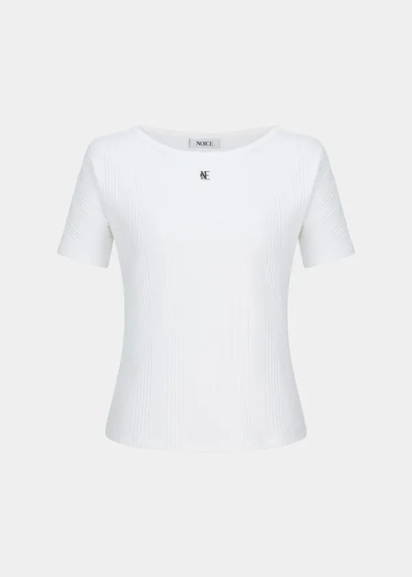 W BOAT-NECK LOGO RIBBED T-SHIRT - WHITE