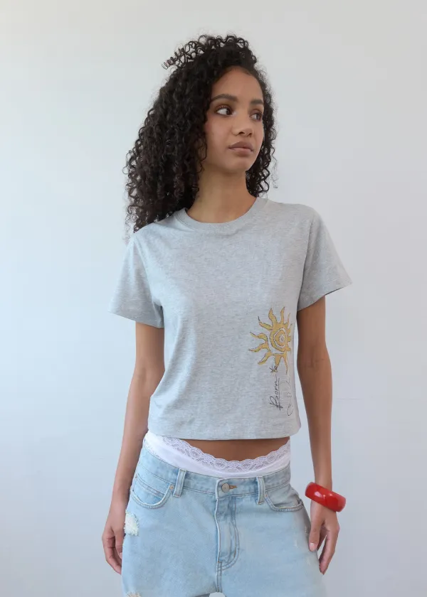 [X Geunghee]Sunlight Short Sleeve T-Shirt_Melange grey
