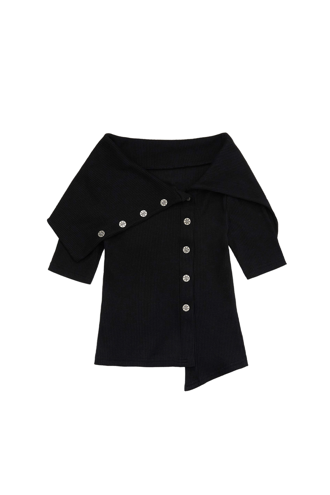 와이이이엘 ASYMMETRIC OFF-SHOULDER BUTTON TOP BLACK 상품 이미지 3