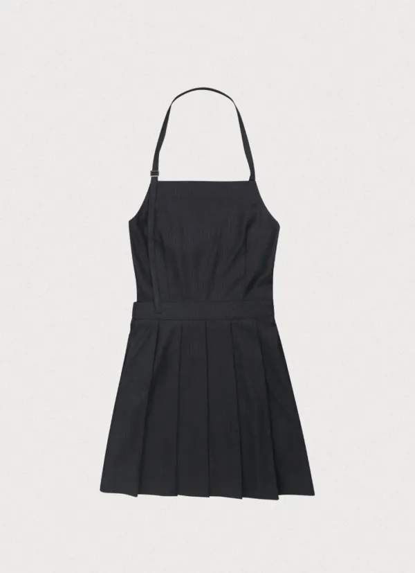 JAM PLEATS HALTER DRESS - STRIPE GREY