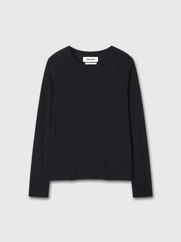 (W) COTTON CASHMERE ESSENTIAL TOP_ BLACK