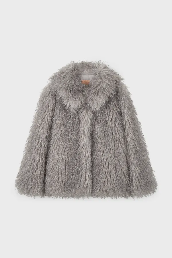 Fluffy Hairy Fur Jacket (Light Grey)