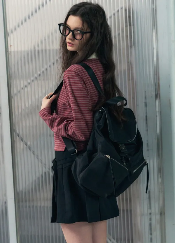 글로시 나일론 버킷 백팩 [BLACK]