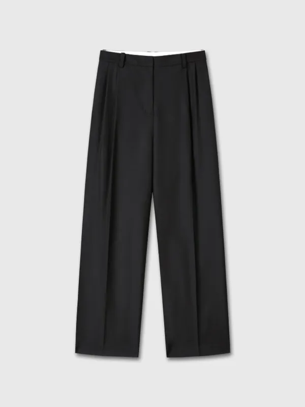 (W) PLEATED WOOL TAILORED PANTS_ BLACK