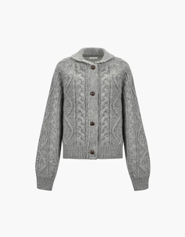 fisherman cable cardigan - melange grey