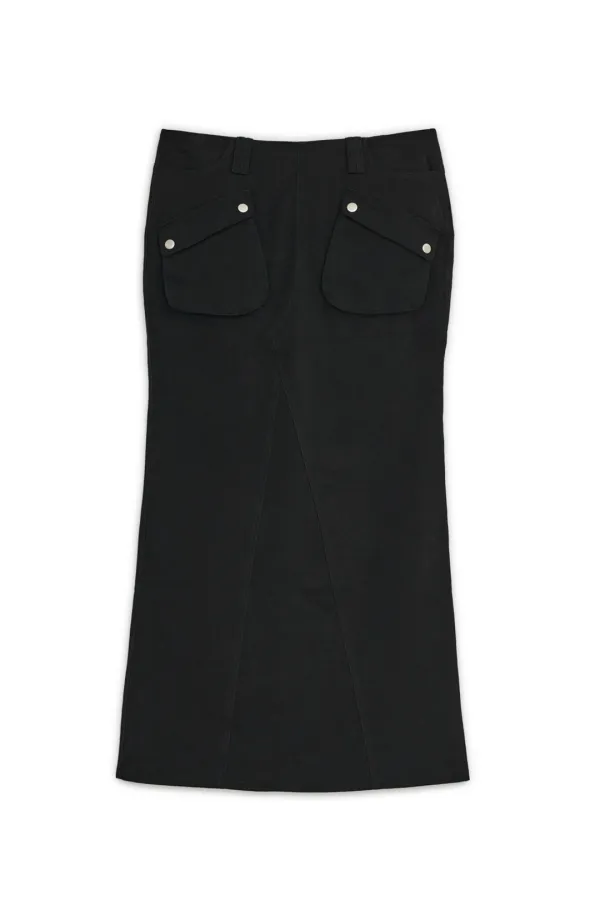 DOUBLE POCKET COTTON MAXI SKIRT, BLACK
